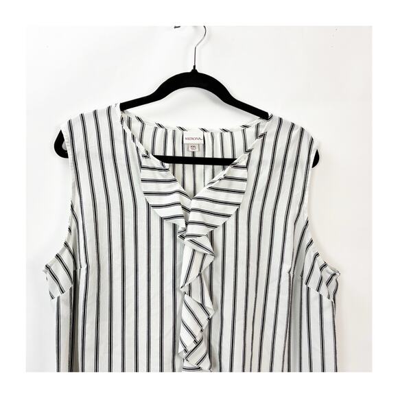 2/$30 Merona Plus Sleeveless Ruffle‑Front Blouse 2XL Women Black‑Ivory Striped - Picture 4 of 10